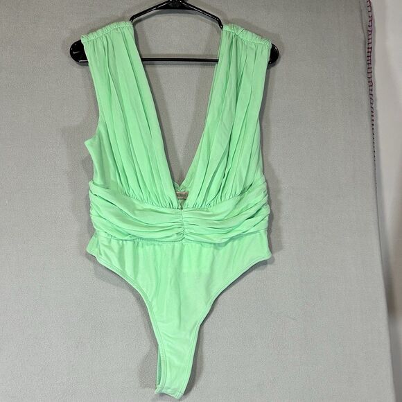 Skylar Rose Bodysuit Womens Large Green V-Neck Shirred Elegant Mermaid Fairy - Picture 2 of 8